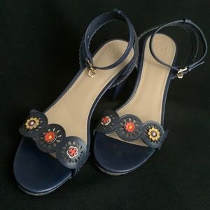 TORY BURCH Leather Flower Sandal Heels